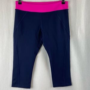 Lorna Jane Navy with Hot Pink Waist Band Cropped Tights M